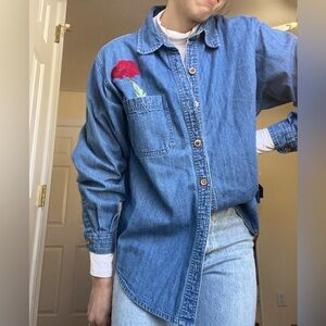 Embroidered Denim Button Up